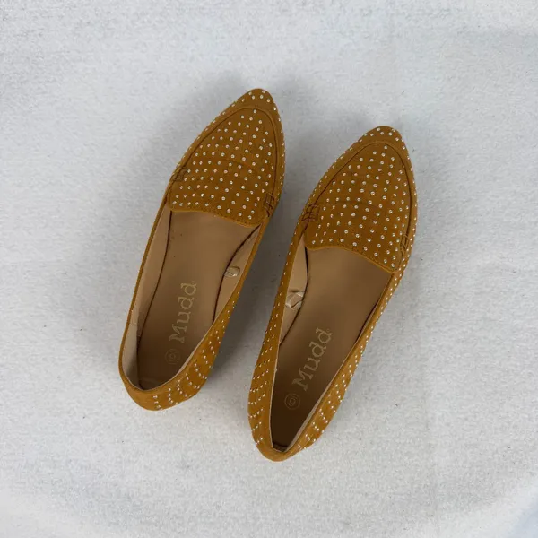 Mudd Loafers Womens 6 Studded Faux Suede Pointed Toe Mustard‎ Boho - Image 10