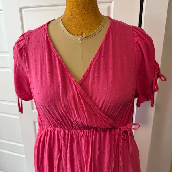 Torrid Midi Swiss Linen Surplice Dress Honeysuckle Pink 2X Valentines Day - Image 5