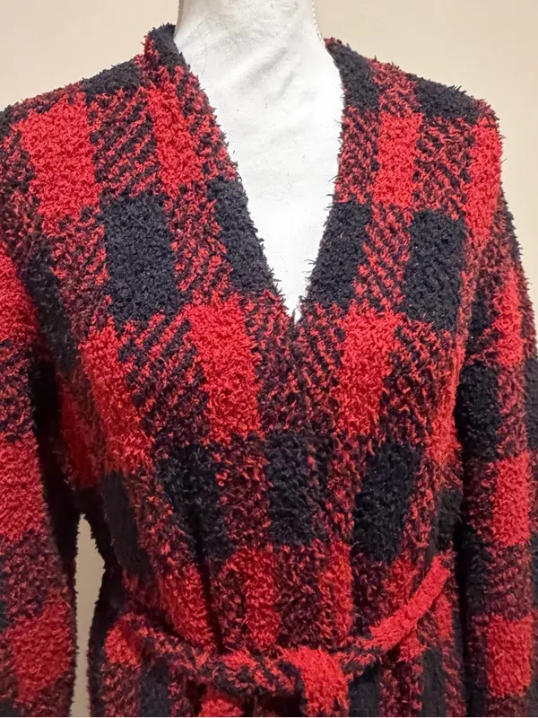 NWT SKIMS Unisex Cozy Robe Brick Buffalo Check Sz S/M oversized - Image 5
