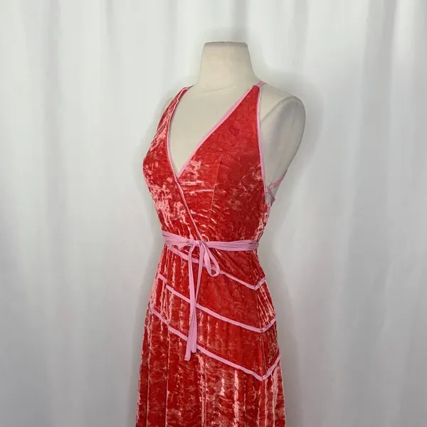 FREE‎ PEOPLE Deia Velvet Midi Dress Pink Rose Strappy Dainty Romantic X-Small - Image 8