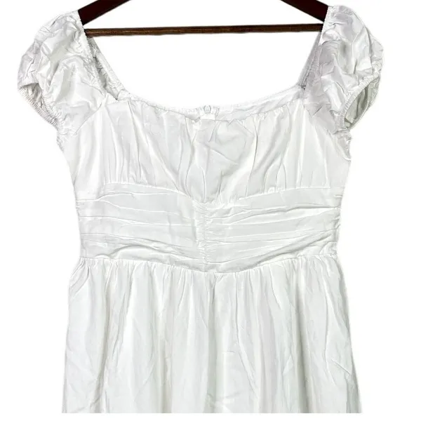 NWT Cider Linen Blend Ruched Ruffle Square Neck Mini Dress Zip Back Large White - Image 3