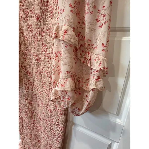 Petal + Pup Leia Pink Floral Smocked Midi Dress Tiered Ruffle Sleeve Size‎ 4 - Image 5