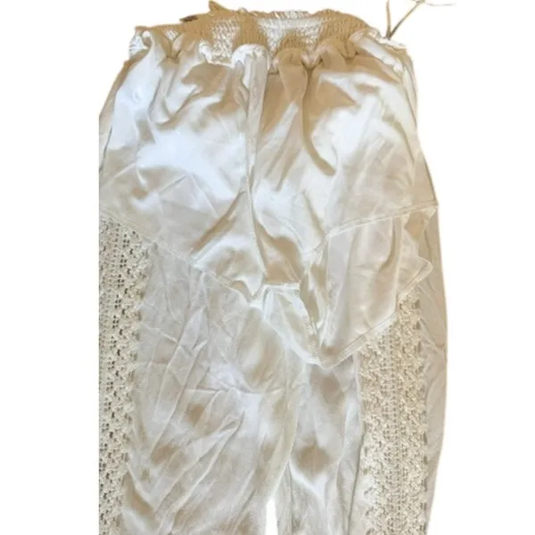 Ocean Drive White Crochet Trim Boho Beach Cover Up Pants Women's Medium - Image 7