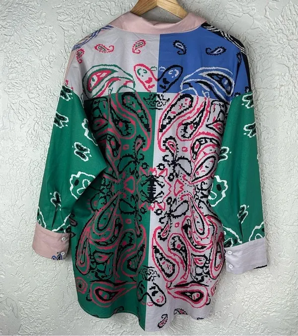 Nasty Gal | Oversized Bandana Print Satin Shirt Size S - Image 6