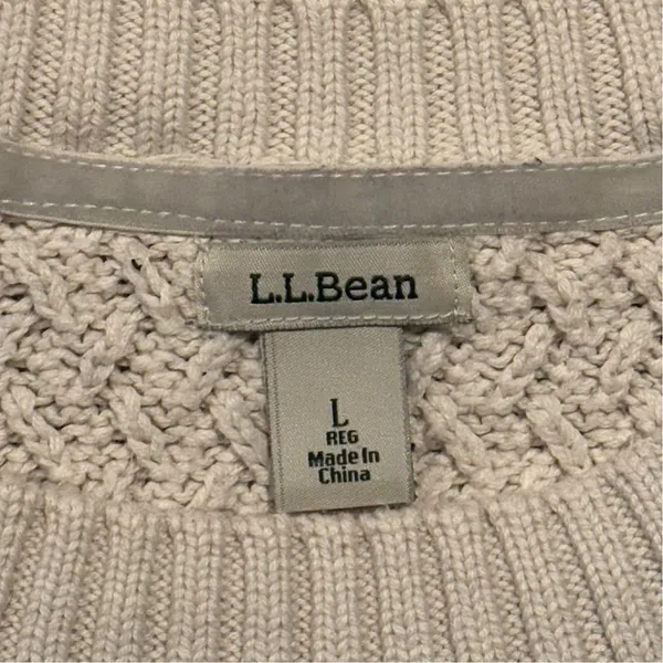 LL Bean Sweater Cable Knit Preppy Cottage Minimalist Fisherman Cozy Ivory Large - Image 2