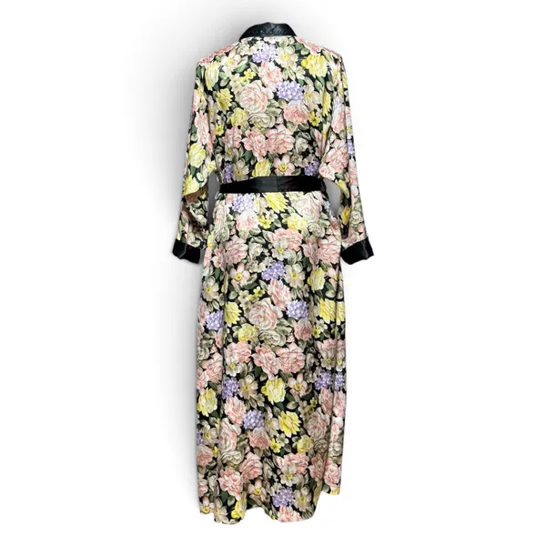 Victoria's Secret Gold Label Vintage Satin Robe Black Pink Purple Floral Small - Image 4