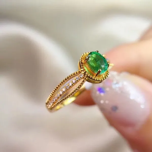 18K Yellow Gold Plated Adjustable Birthstone Green Crystal Emerald Ring for Women - Image 3