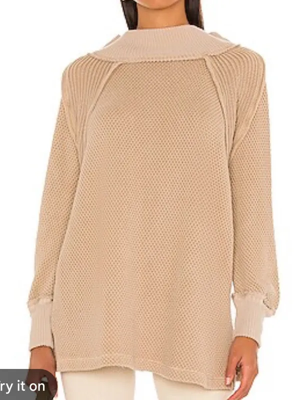 Free People We The Free She's A Keeper Thermal Knit Tunic Top Winter Wheat M - Image 2