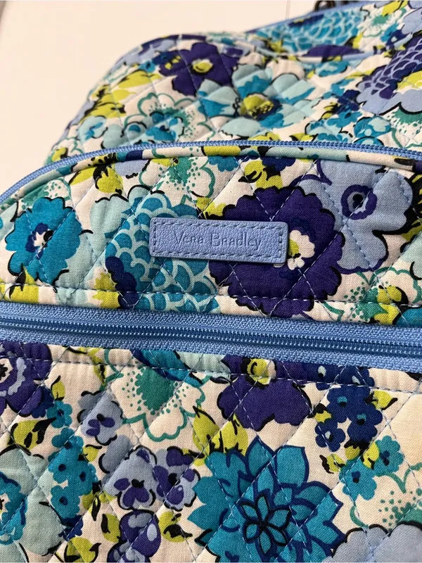Vera Bradley Blue Floral Quilted Backpack with Aqua Accents - Image 2