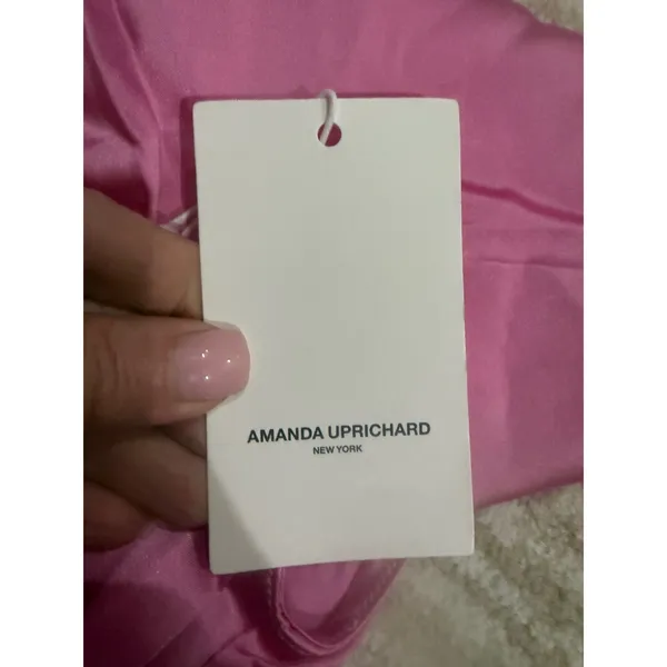 NWT Amanda‎ Uprichard Amani Silk Mini Dress Pink Ruched V-Neck Size Small - Image 5