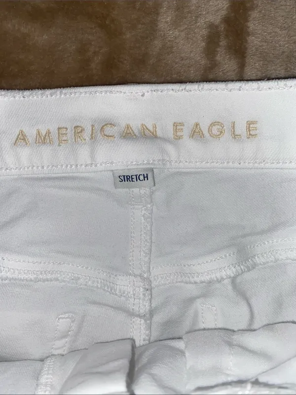 American Eagle Outfitters White Distressed Denim Shorts with Lace Insets - Image 2