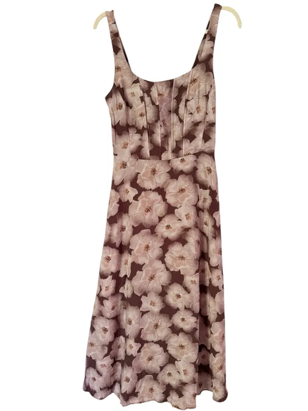 Melloday Brown Floral Tencel Blend Smocked Midi Dress Size Small - Image 2