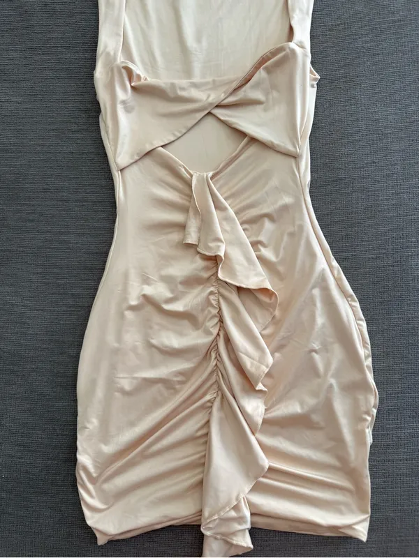 Oh Polly Beige Twist Front Ruffle Mini Dress - Image 5