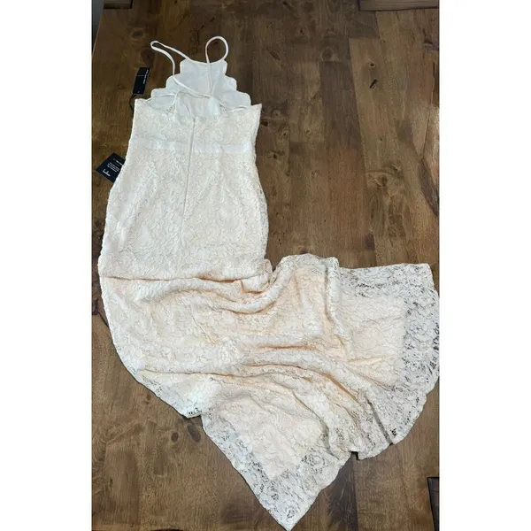 NWT‎ Lulus Bridal Zenith ivory cream Lace Halter Neck Formal Maxi Dress size S - Image 3