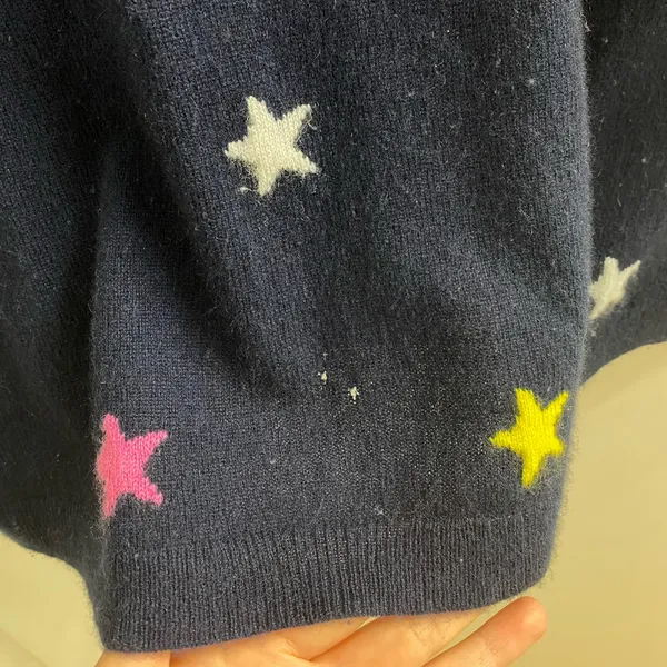 J.Crew Everyday Cashmere Navy Star Crewneck Sweater Size Medium - Image 6