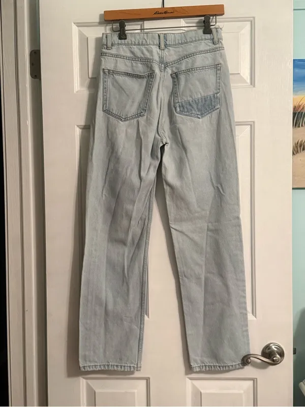 Reformation Jeans Cynthia High Rise Straight Leg Patch Jeans in Tahoe Wash - Image 3