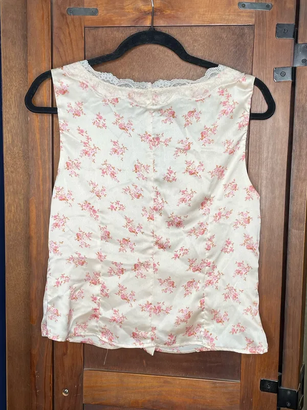 Dress Forum Womens Ivory Floral Satin Lace Cami Top Large Coquette Romantic Y2K - Image 3