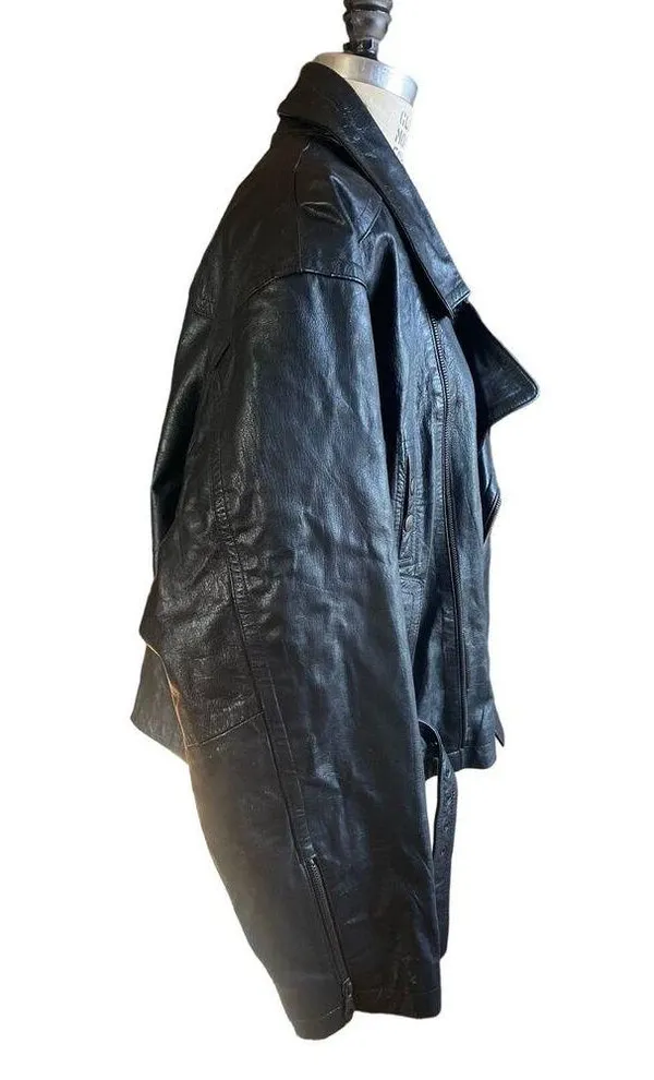Vintage Boutique Europa Black Leather Motorcycle Jacket Size XL X-Large - Image 2