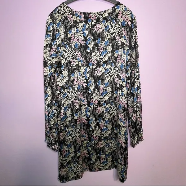 Vintage Express Slip Dress Long Sleeves Black Blue Ditsy Floral Y2K Large - Image 5