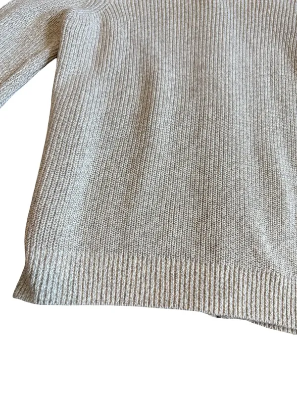 L.L. Bean Zip-Down Cardigan Sweater Ribbed Stretch Light Grey Size Large Women's - Image 10
