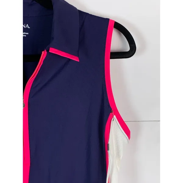 KINONA Golf Top Women S Navy Pink White Sleeveless 1/4 Zip Colorblock NWT - Image 4