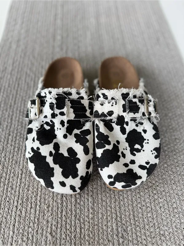 Cow Print Canvas Slip On Slides Mules Clogs in Black and White Size 38 - Image 8