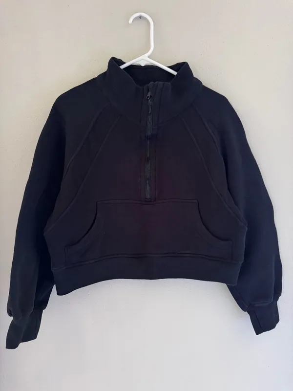Black Half-Zip Funnel Neck Cropped Sweatshirt with Thumbholes size 8 or M - Image 3