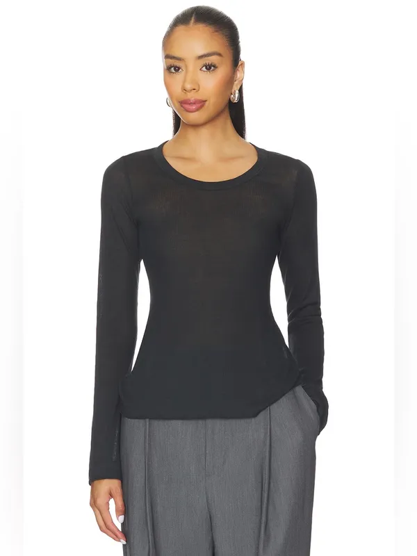 SKIMS NWT (A1) Sheer Cotton Long Sleeve Wide Crew | Color SOOT | Size s - Image 2