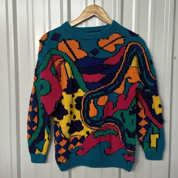Vintage 80s IB Diffusion Abstract Crew Neck Long Sleeve Sweater Women Small - Image 6