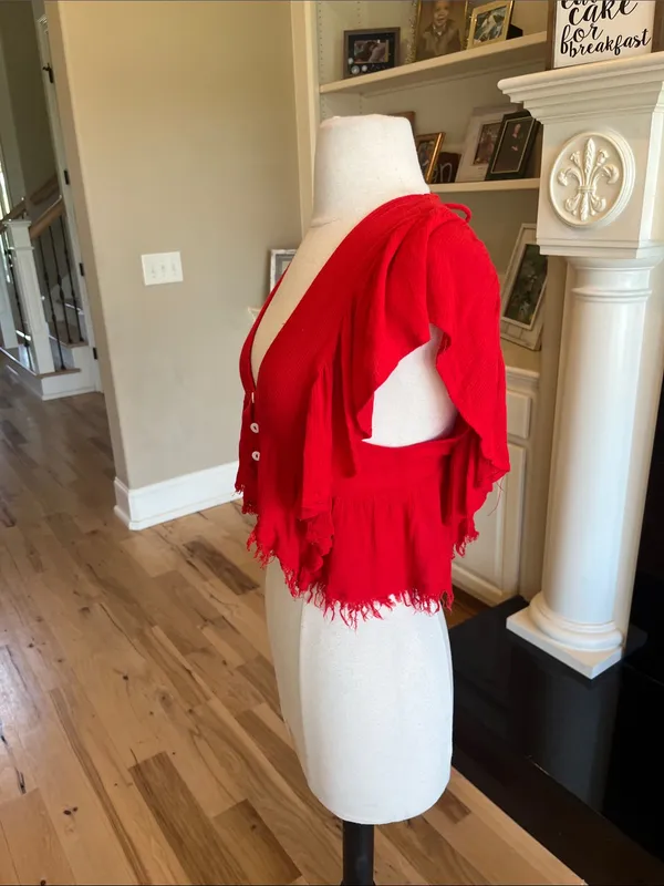 Skylar * Madison Red Ruffled V-Neck Crop Top - Image 5