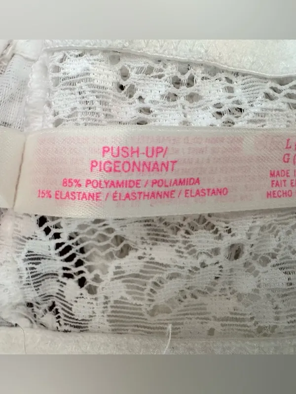NWOT PINK Victoria's Secret Eyelash White Lace High Neck Underwire Push-Up Bra L - Image 8