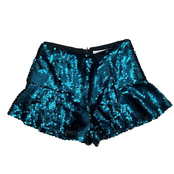 Lovers + Friends Ruffle Trim Teal Green Sequin Shorts Size Medium - Image 2