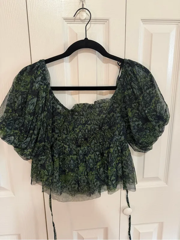 Free People Penelope Mesh Abstract Top Flutter Sleeve Flowy Cottagecore Sz Small - Image 4