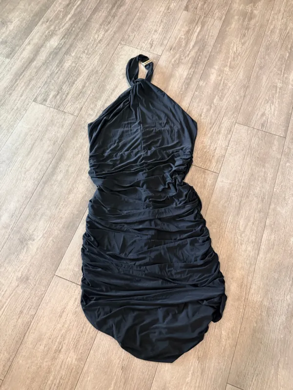 Club L London Black Backless Halter Bodycon Midi Dress - Image 4