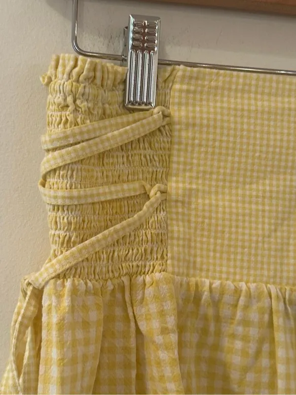 Rays For Days Summer Yellow And White Smocked Gingham Lace Up Tie Side Shorts - Image 4