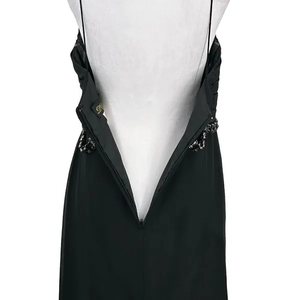 Lillian’s V Neck Faux Wrap Beaded Banding Waist Black Formal Dress Gown Size 6 - Image 6