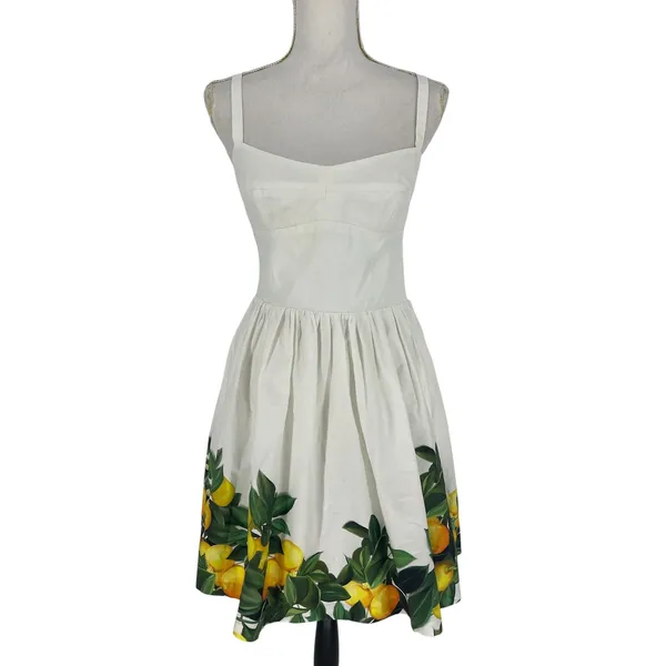 Amanda Uprichard Napoli Lemon Print Cotton Mini Dress White Size‎ S - Image 5