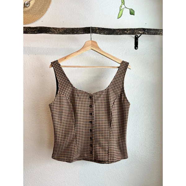 Maeve x Anthropologie Brown Checkered Jacquard Bustier Tank Top Size Large - Image 11