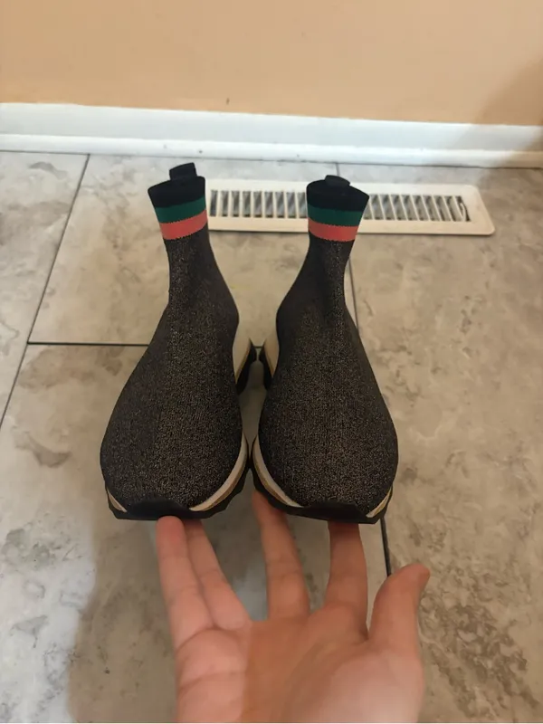Loeffler Randall Scout Knit Sock Sneakers in Sparkly Black - Image 4