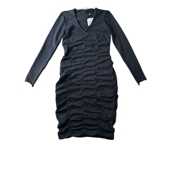 NEW Opening Ceremony Womens‎ Long Sleeve Ruched V Neck Midi Dress Black Large - Image 3