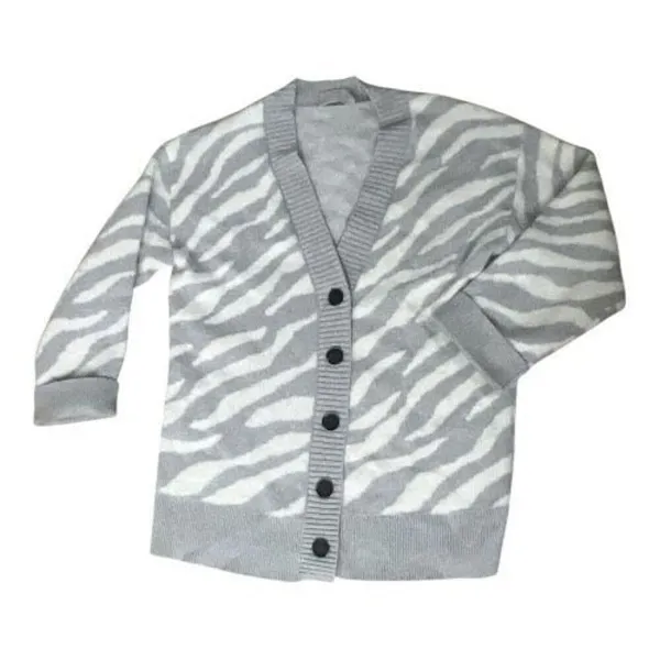 Everlane Alpaca Zebra Print Heathered Grey Cardigan Size L Sweater Button Front - Image 2
