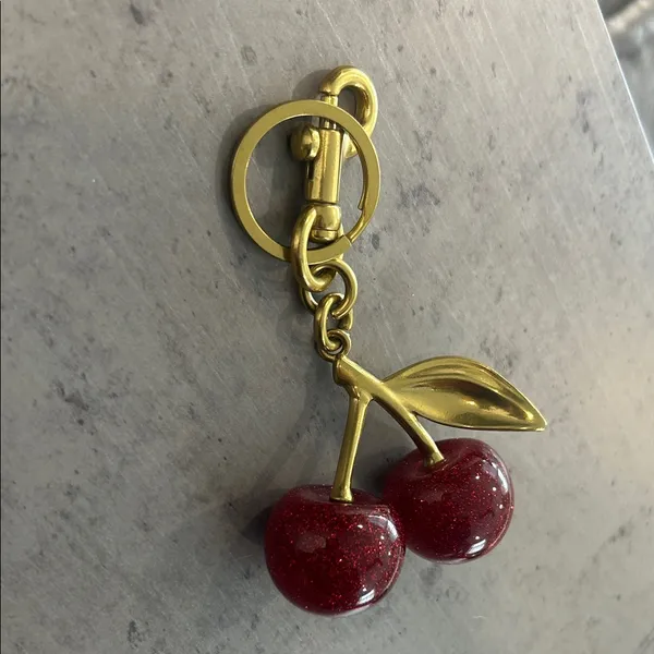 Cherry Bag Charm Red Sparkly Resin‎ Gold Hardware - Image 3