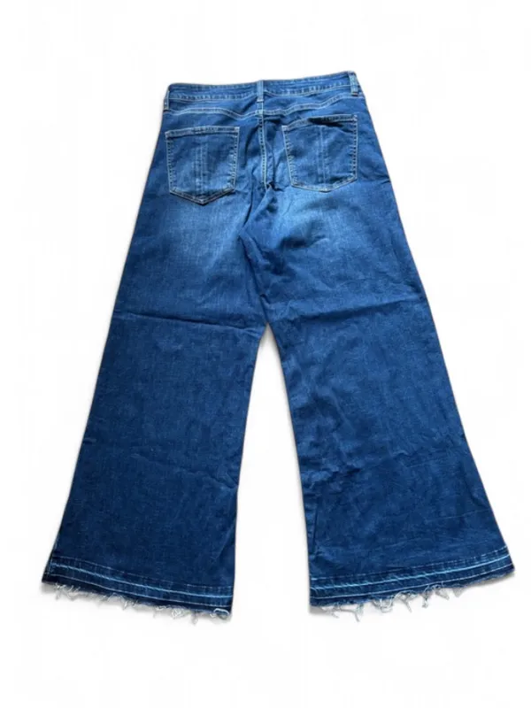 Prosperity Denim Wide Leg Dark Blue Women's Jeans Size 31” Raw Hem Stretchy - Image 2