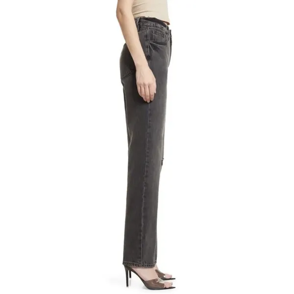 Good American Good‎ 90s Chic Relaxed Jeans Washed Black Single Knee Slash 2/26 - Image 3