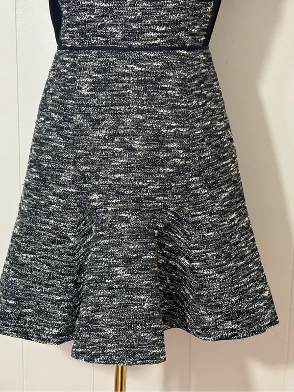 J.Crew Textured Tweed Fit & Flare Dress Black White Short Sleeve Size 2 - Image 5