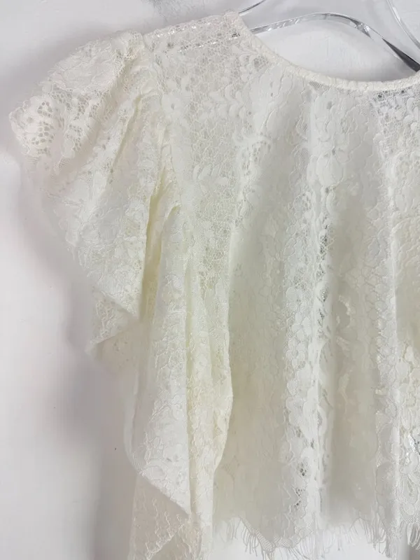 NWOT Naked Wardrobe The Statement Puff Sleeve Lace Crop Top Size Small S NEW - Image 3