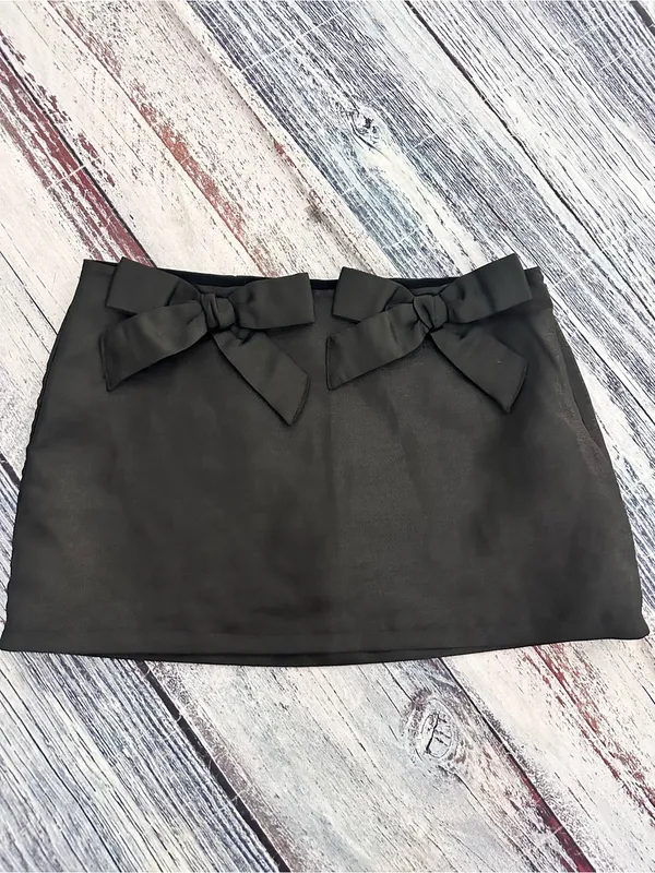 Urban Outfitters Black Shimmer Satin Bow Micro Mini Skirt - Image 2