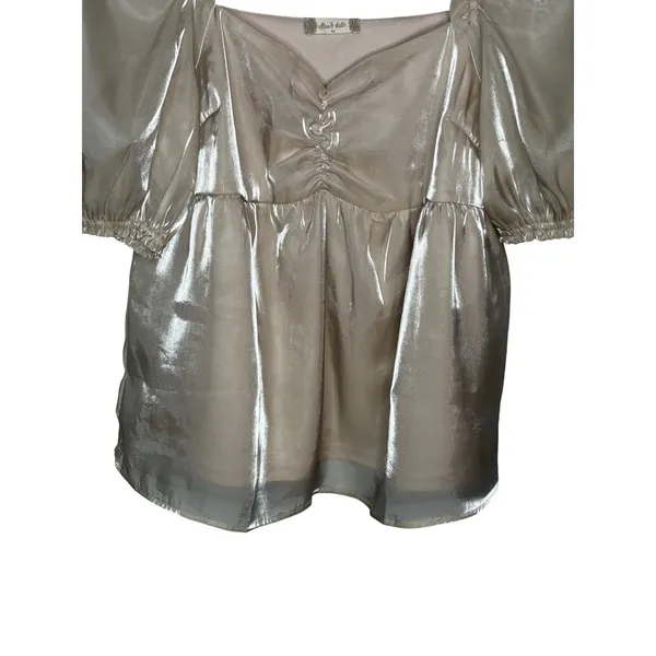 Altar'd State Babydoll Top Women Medium‎ Champagne Gold Metallic Puff Sleeve - Image 6