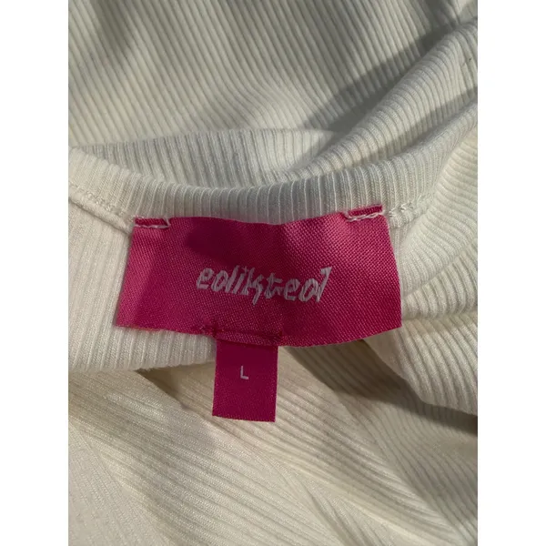 Edikted White Ribbed Square Neck Long Sleeve Top Large Y2k balletcore minimalist - Image 3