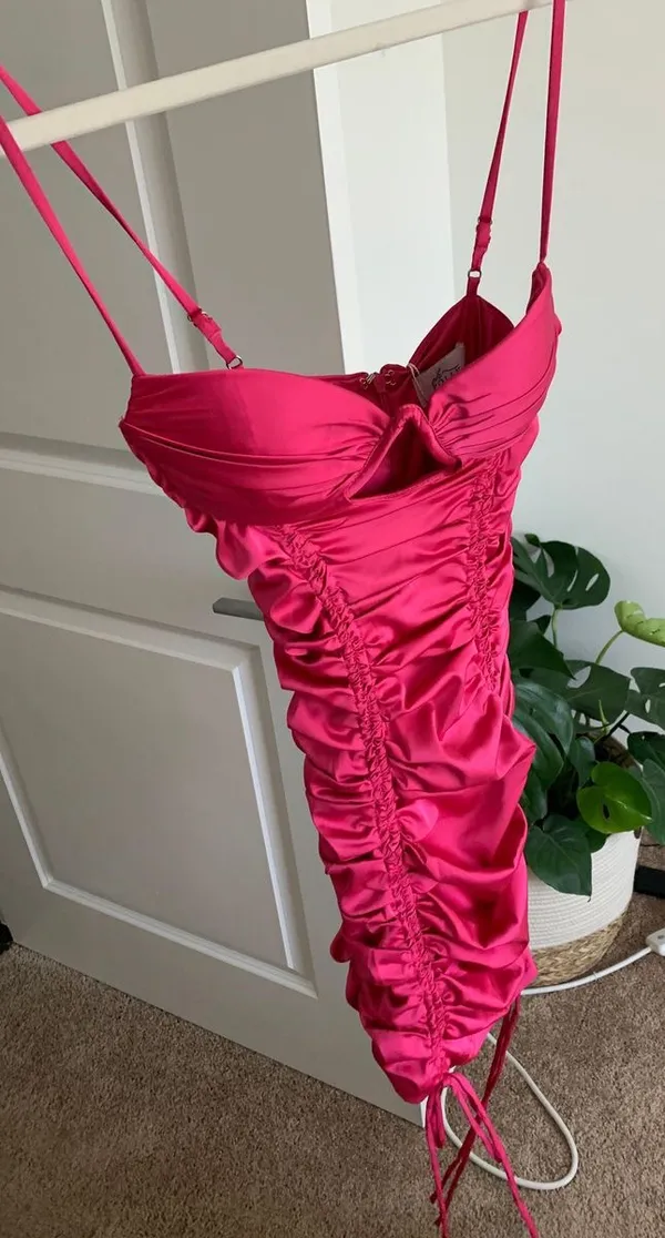 Oh Polly Pink Satin Dress - Image 3